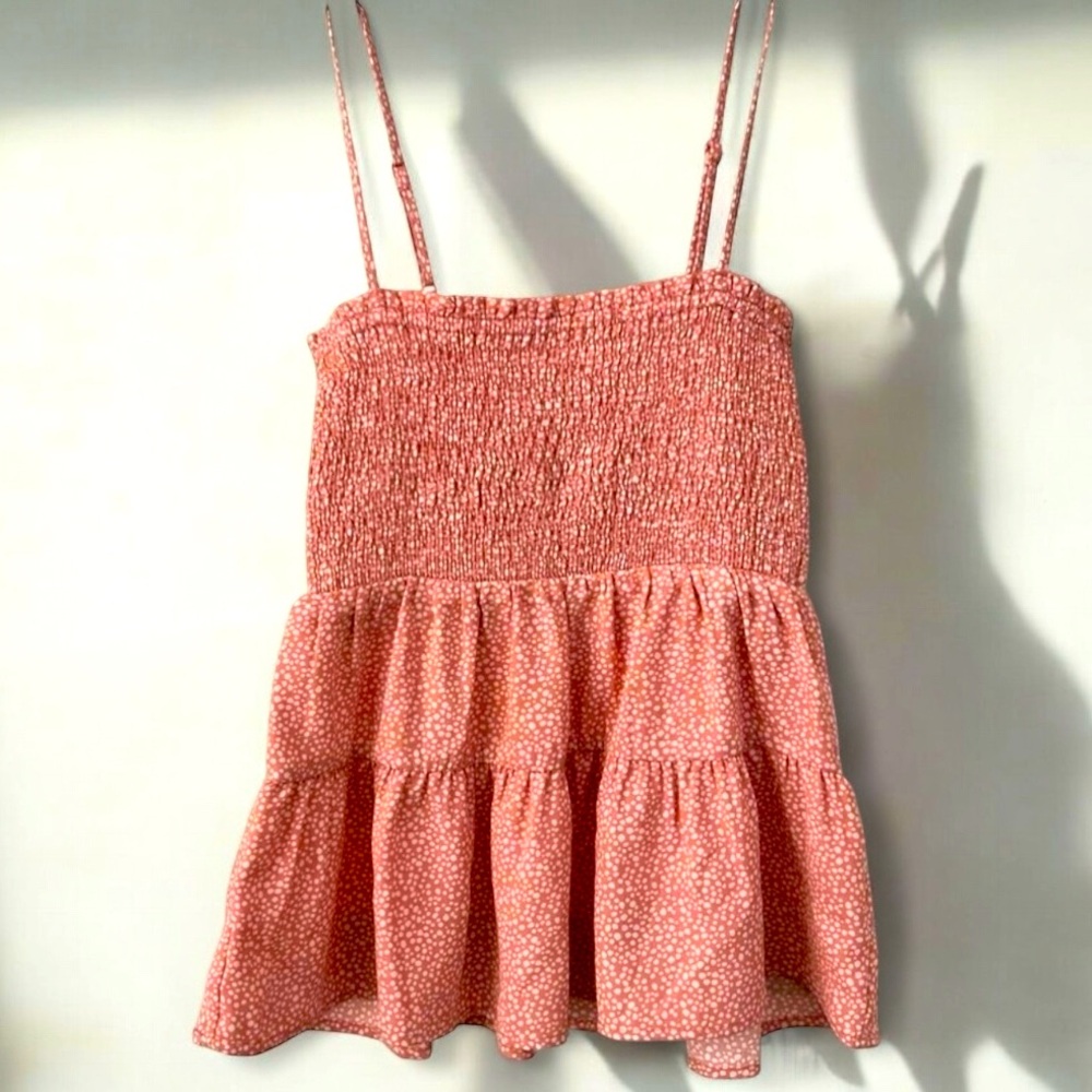 Paper Crane Smocked Tiered Top – Dusty Pink